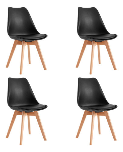 Pack 4 Sillas Eames Tulip Empoli Asiento Acolchonado Negra Color De La Estructura De La Silla Negro Color Del Asiento Negro