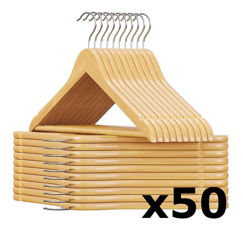 Pack De 50 Perchas De Madera Lustrada Y Barnizada 1° Calidad