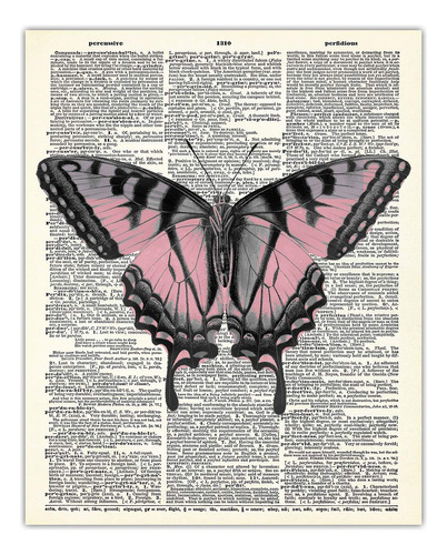 Impresión De Arte De Pared Mariposa Rosa Del Diccionar...
