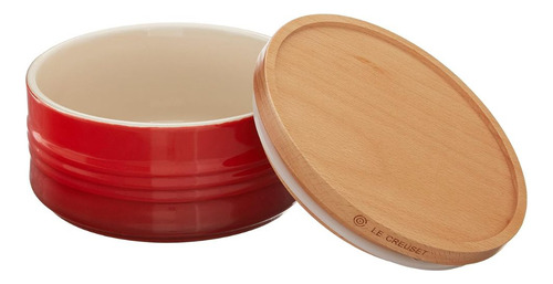 Pote Com Tampa Madeira Le Creuset Cerâmica 420ml Vermelho