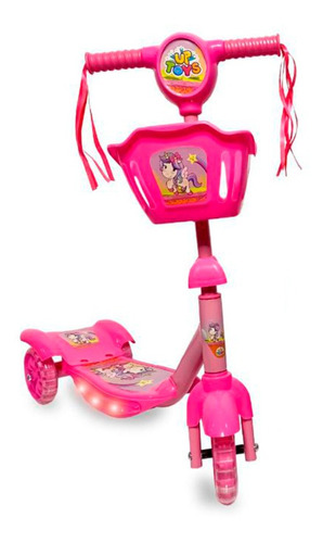 Patinete Infantil Mini Com Cestinha Rosa Com Freio Luz Som