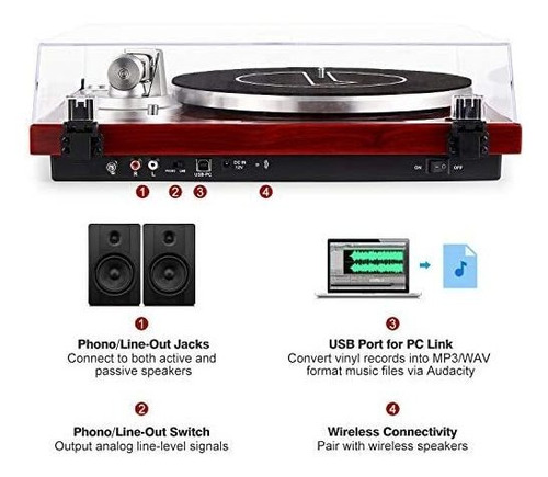 Tocadiscos 1byone Ajustable Con Conexión Inalámbrica -rojo