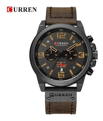 Reloj de pulsera deportivo Curren para hombre, color de la correa: marrón, color del bisel: negro, color de fondo: negro