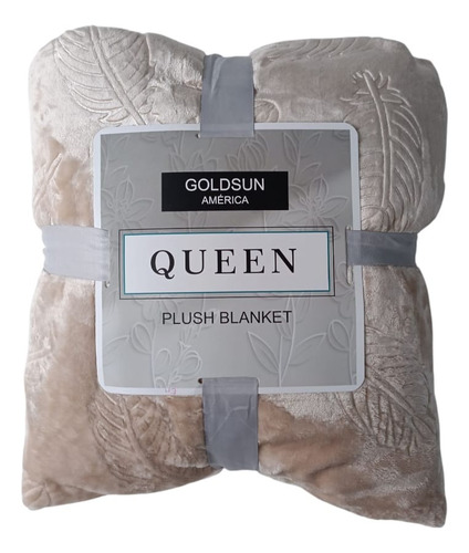 Frazada Cubrecama Con Relieve Plush 200x 220 Cm Beige Hoja