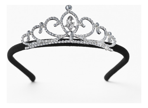 Diadema De Metal Con Strass Corona Fiesta/boda/15años 9905-d Perla Plata