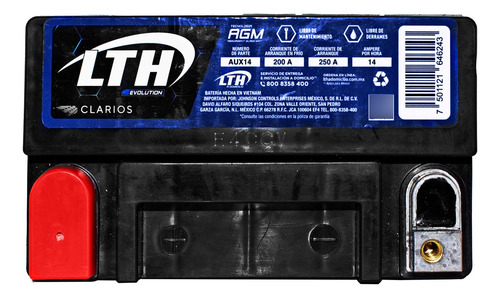 Bateria Auxiliar Lth Agm 12v 200 Amperes Modelo Aux14