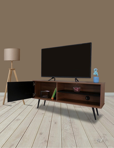 Mueble Para Tv Decomobil Credenza Con Pasacables Color NOGAL NEO | NEGRO MATE