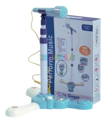 Imagen 2 de 7 de Microfono Infantil Karaoke Doble C/ Pie Sonido Luz Plug Mp3
