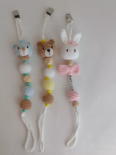 Porta chupete Personalizado - Crochet Gris