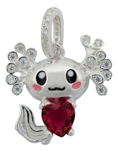 Dije Ajolote Corazón Rojo Amor 100% Plata Fina 925