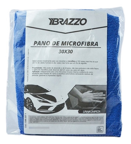 Pano De Microfibra Limpeza Automotiva Anti Risco Azul 30cm 