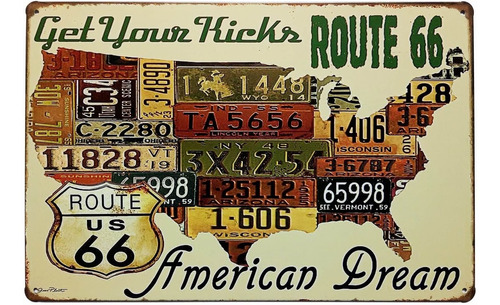  Route  Decor Us Road License  Metal Bar Wall Plaque Re...