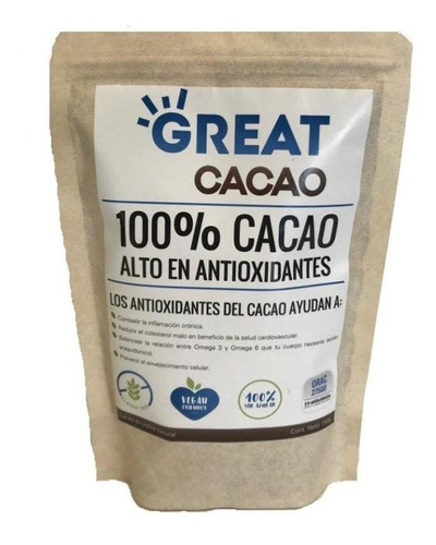 Cacao En Polvo Al 100% X 150 Grs  Great Nutrition
