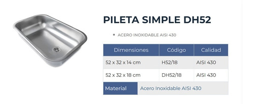 Combo Grifería Cocina Monoc Fv+ Pileta Bacha Acero Inox Dh52