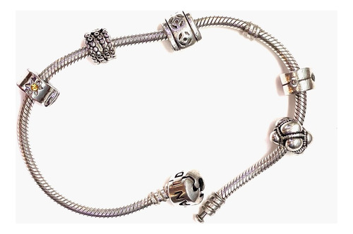 Pulsera Pandora Original. Con 5 Charms De Plata, 20 Cm.