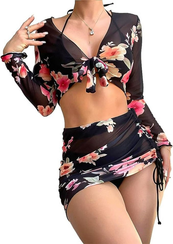 Juego De Traje De Baño Bikini Para Mujer Con Abrigo, 4 Pzas