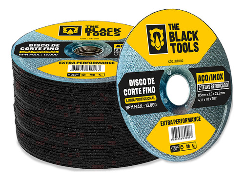 Disco Corte Fino Inox 4.1/2 X 1,0mm Esmerilhadeira 50 Peças The Black Tools
