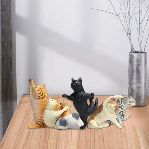 6 Piezas De Dibujos Animados Kawaii Pvc Yoga Figuras De Gato