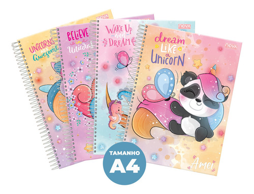 Caderno Escolar 10 Matérias Unicórnio Capa Dura Espiral Cor Colorido Cute Pony