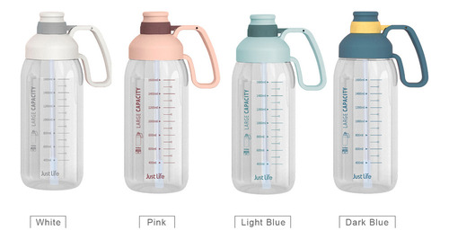 J0s Botella De Agua De 1800 Ml Con Marcador Y Pajita Para