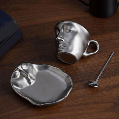 Elegante Juego De Tazas De Café De Cerámica Con Platillo Y