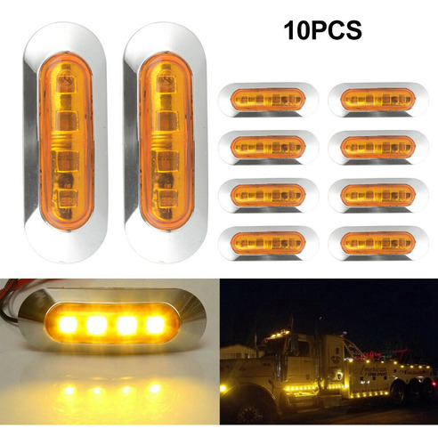 10 Luces Led De Color Ámbar Para Remolque Y Camión, 4 Luces