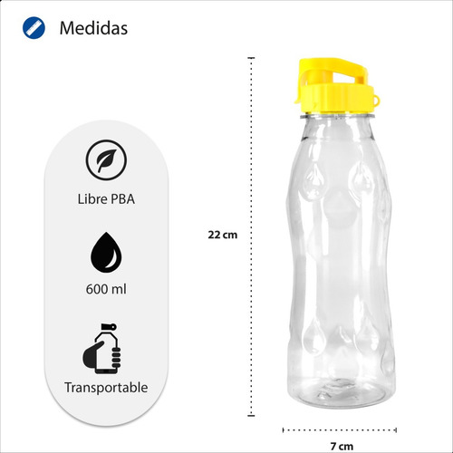 Botella Deportiva Agua Plastica Tapa Flip Pico Sport 600ml