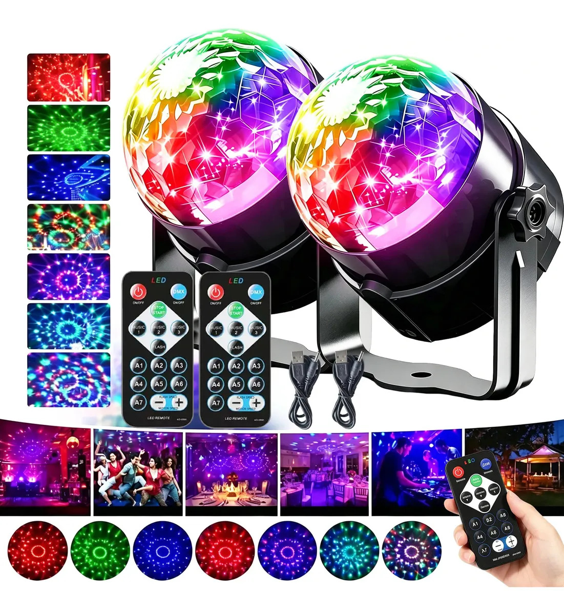 2 Luces Láser de Fiesta RGB Luz Disco Musical Proyector LED 7modos con Control Remoto Para Fiestas Bola Disco Luces De Colores Traje Robot Led Cañon Led Halloween Navidad Regalo