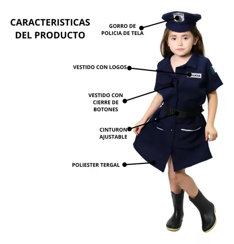 Disfraz Vestido Azul Policia Oficio Con Gorro Y Macana Para Niña