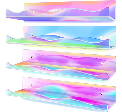 Paquete De 4 Estantes Flotantes De Acrílico Iridiscente