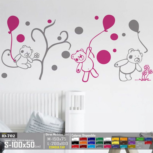 Vinilos Decorativos Osos Con Globos Stickers Para Niños
