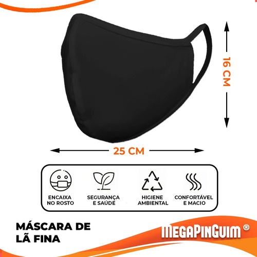 Imagem 6 de 7 de Máscara Reutilizável Tecido Lavável Dupla Camada Preta