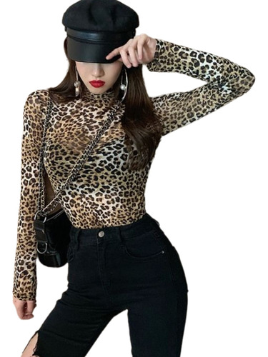 Crop Top Jaguar Blusa Transparente Leopardo Sexy Hotwife
