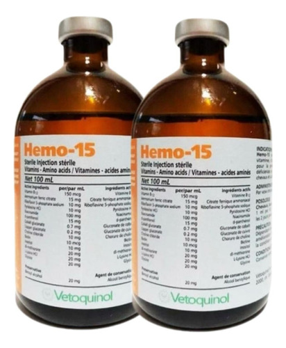 2un Hemo-15 Crescimento Revigorante P/ Potros E Cavalo 100ml