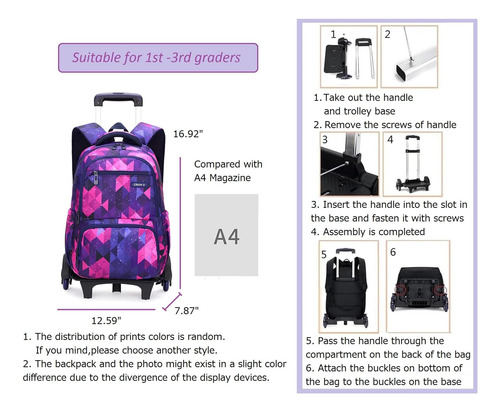 Etaishow Mochila Con Ruedas Geométrica Para Niñas Mochila