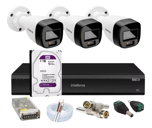 Kit Intelbras 3 Cam 1220 Full Color  Dvr Imhdx 3008 C/hd 1tb