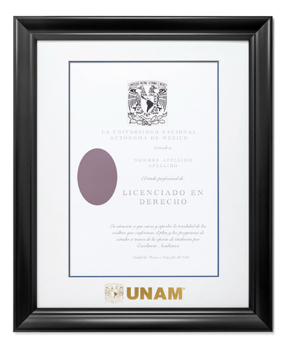 Marco Para Titulo Unam 40x50 Blanco/ Filo Azul Negro