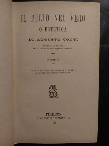 Imagen 3 de 3 de Il Bello Nel Vero O Estetica. 2 Tomos. 51n 948