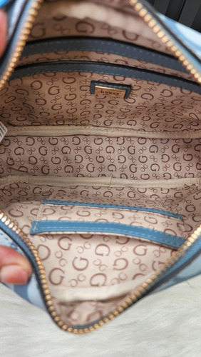 Crossbody Guess Jg970870 Nueva 100 % Original Con Etiqueta Azul Acero Estampado Oro Azul Acero