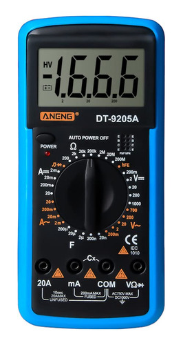 Dt-9205a Multimetro Digital Mano Ac Dc Volt Amp Ohm Hz Azul