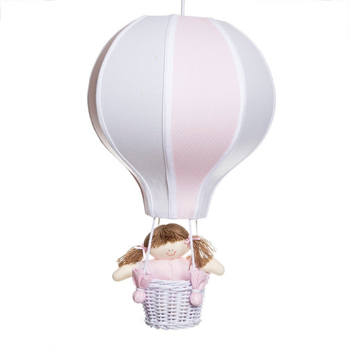 Pendente Lustre Balão Gg Rosa Com Boneca Bebê Infantil