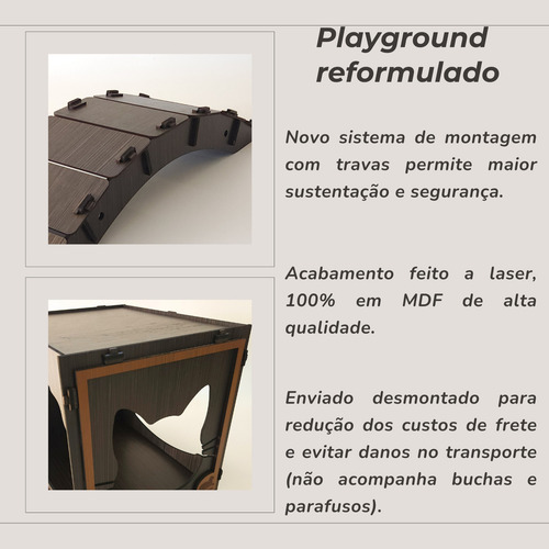 Kit Playground De Gato Prateleira Mdf Preto 7 Peças Cor Tabaco
