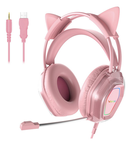 Audífonos Voistek V10 Para Juegos De 3,5 Mm Con Micrófono Color Rosa