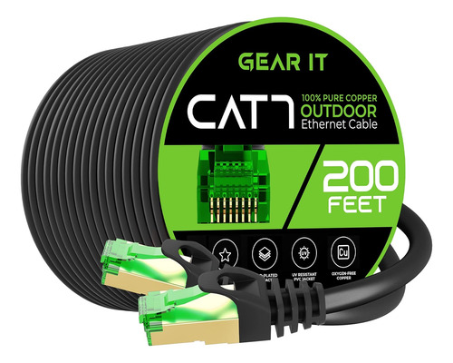 Gearit Cat7 Cable Ethernet Para Exteriores (200 Pies) Par...