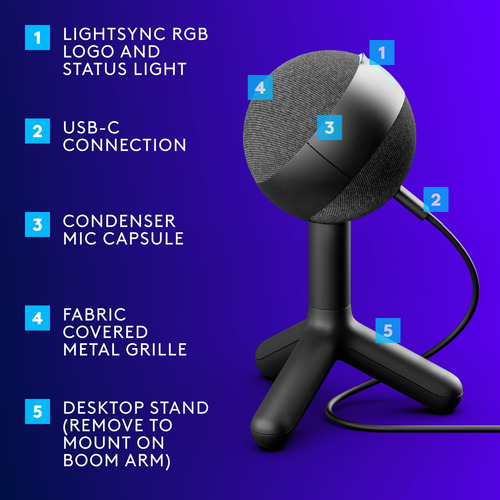 Logitech G Yeti Orb Condensador Rgb Gaming Microfone Com Lig