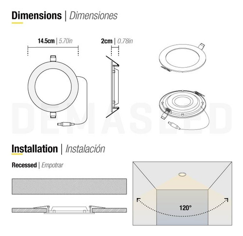Foco Panel Led 9w Embutido Redondo 14.5cm Luz Neutra 220v