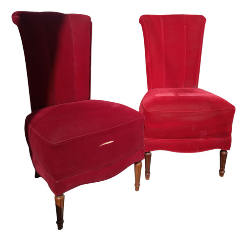 Set X 2 Sillones Butacas Terciopelo Estilo Luis Xv Rojo Liso
