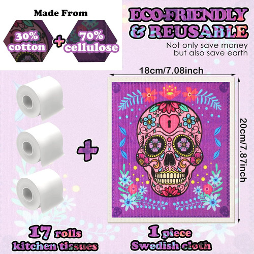 6 Paños De Cocina Con Diseño De Calavera De Azúcar Y Calaver