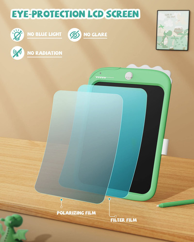 Tableta De Escritura Kikapabi Green Dinosaur De 10 Pulgadas