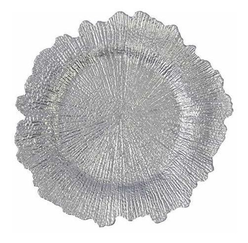 Platos - Silver Plastic Reef Charger Plates - 12 Pcs 13 Inch